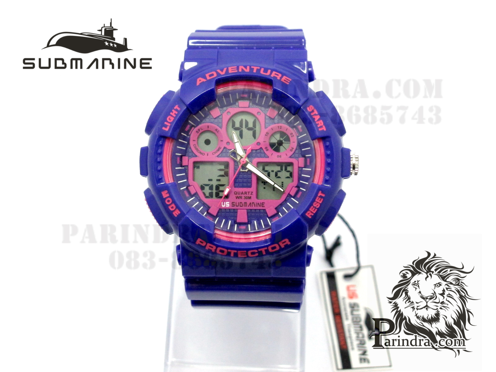 นาฬิกา US submarine Adventure Protector รุ่น TP3129M สีม่วงตัดชมพูผิวมัน พื้นหลังเทา