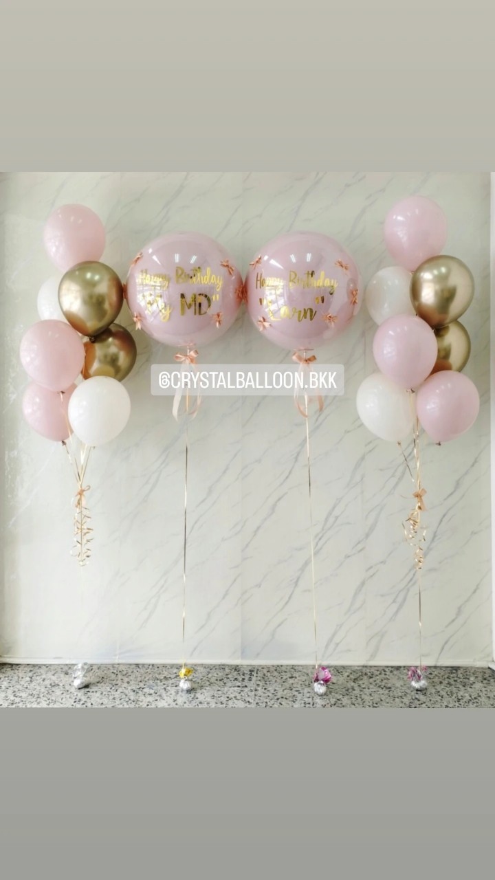 ลูกโป่ง วันเกิด ลูกโป่งยาง ขนาด 24" สี Dusk Pink 2 ลูก พร้อม ประดับโบว์จิ๋ว 6 ชิ้น,ช่อลูกโป่ง ช่อ 7 ลูก 2 ช่อ Theme สี Dusk Pink-คามีเลียโครเมี่ยม พร้อมตกแต่ง สามารถเปลี่ยนสีลูกโป่ง/เปลี่ยนข้อความ/เปลี่ยนขนาดได้