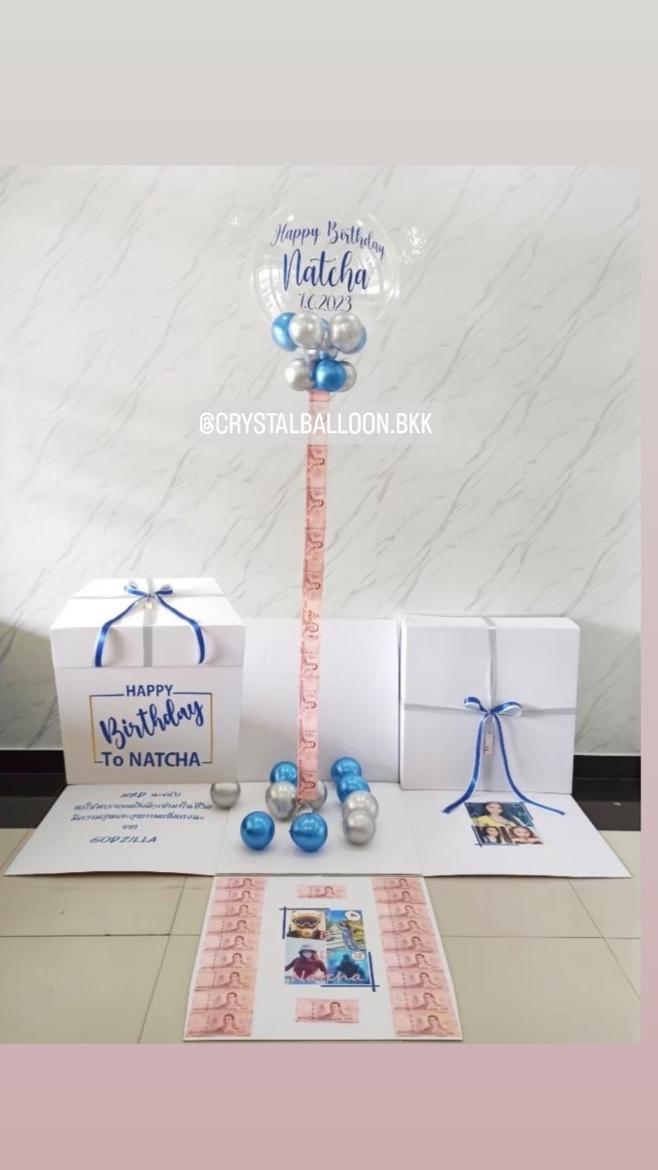 Happy Birthday Surprised Box กล่องเซอร์ไพรส์วันเกิด Bubble USA 24" พร้อมตกแต่ง สามารถใส่รูปได้ 4 ใบ สามารถเปลี่ยนสีลูกโป่ง/เปลี่ยนข้อความได้
