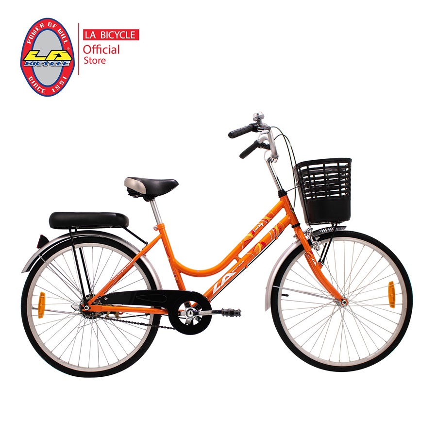LA Bicycle รุ่น LUCKY 24 นิ้ว จักรยานแม่บ้าน ตัวถังเหล็กคุณภาพสูง ดีไซน์โค้งขึ้นลงง่าย ล้ออลูมิเนียมน้ำหนักเบาไม่เป็นสนิม เบาะนุ่มนั่งสบาย พร้อมตะกร้าหนาพิเศษ มั่นใจด้วยการรับประกันตัวถังนาน 3 ปี