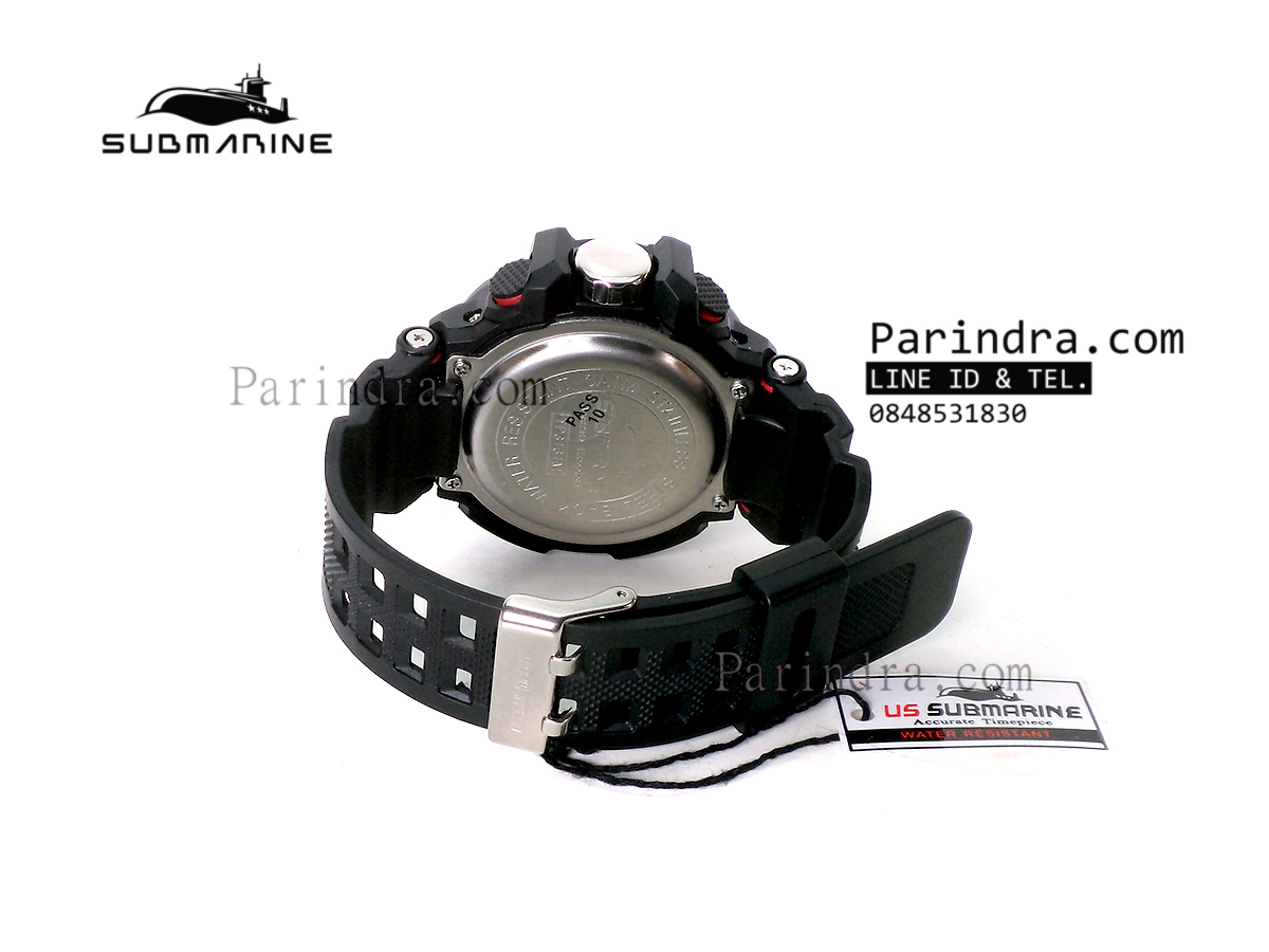 นาฬิกา US submarine Protector รุ่น TP3161M สีดำตัดแดงกรอบเข็มทิศ