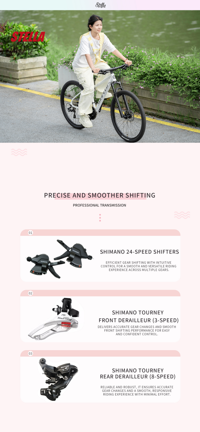 จักรยานเสือภูเขาผู้หญิง SUNPEED 2025 STELLA MTB 27.5" อลูมิเนียมเฟรม – พร้อมชุดเกียร์ Shimano 24 สปีด และเบรกไฮดรอลิก