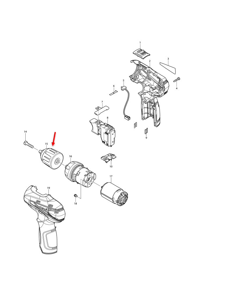 หัวสว่าน สว่านไขควงไร้สาย Makita มากีต้า DF330DW, DF330D [#15] Pn.766007-3 (แท้) ##