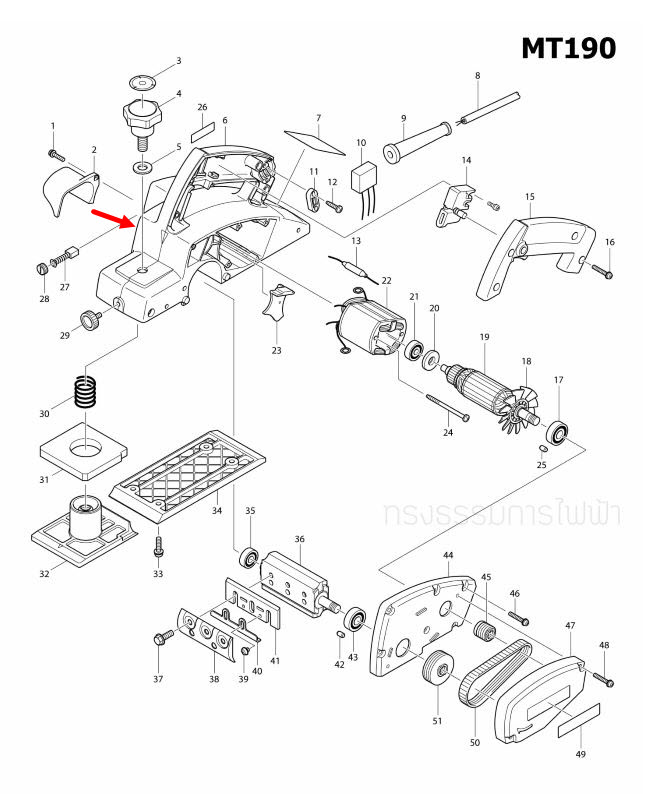 MAIN FRAME กบไสไม้ไฟฟ้า Maktec มาคเทค MT190 [#6] Pn.183768-4 (แท้) ##