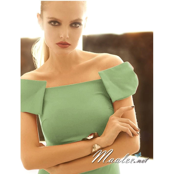 พร้อมส่ง ชุดราตรีสั้น แต่งโบว์ สีเขียว