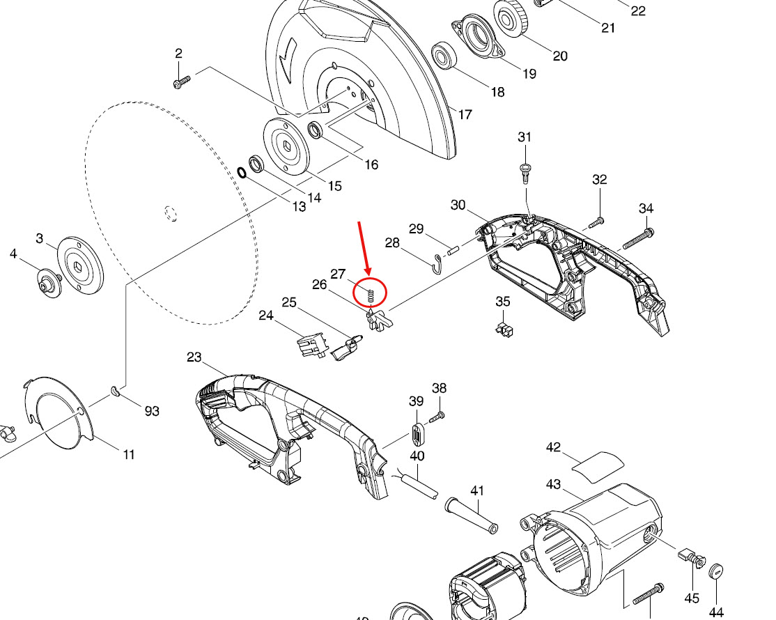 สปริงกดขาล็อคสวิทช์ แท่นตัด Maktec MT240, MT241, MT243, LW1401, 2414NB, M2401 Pn.231397-8 (แท้) #K1