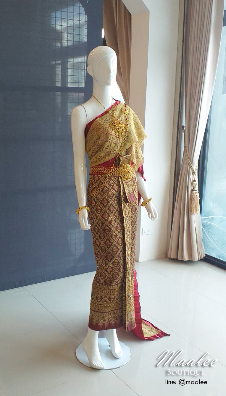 พร้อมเช่า ชุดแต่งงาน ชุดหมั่นไทยประยุกต์ สีแดง (ราคาเช่าเป็นคู่)