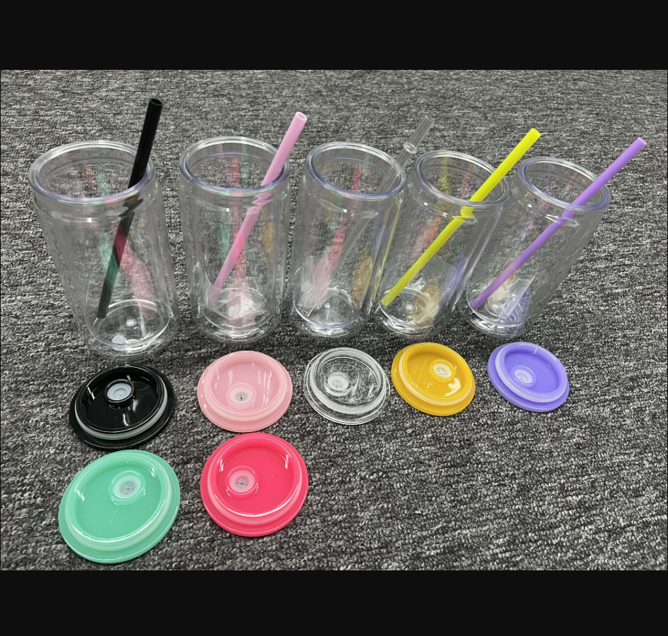 แก้วพลาสติกใสพร้อมหลอดและฝา 475 ml