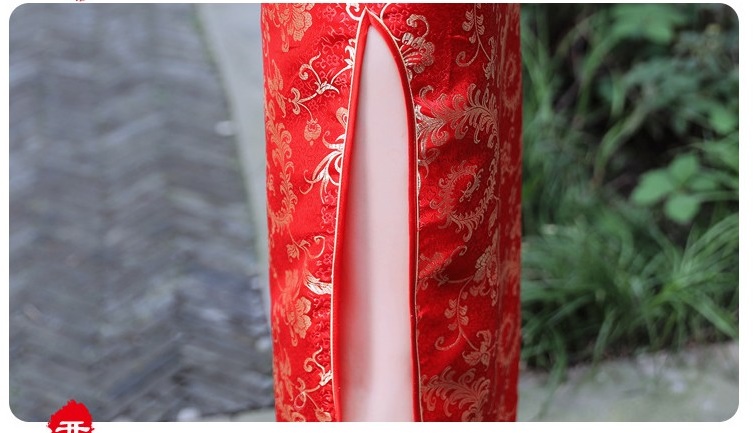 Pre-order กี่เพ้า ผ้าไหมจีน สีแดง แขนยาว ลายนกฟินิกซ์ ตัดเย็บอย่างดี