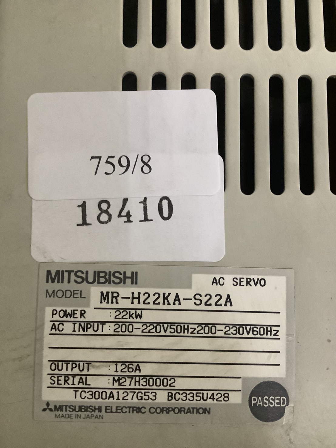 SERVO DRIVE “ MITSUBISHI ” รุ่น MR-H22KA-S22A