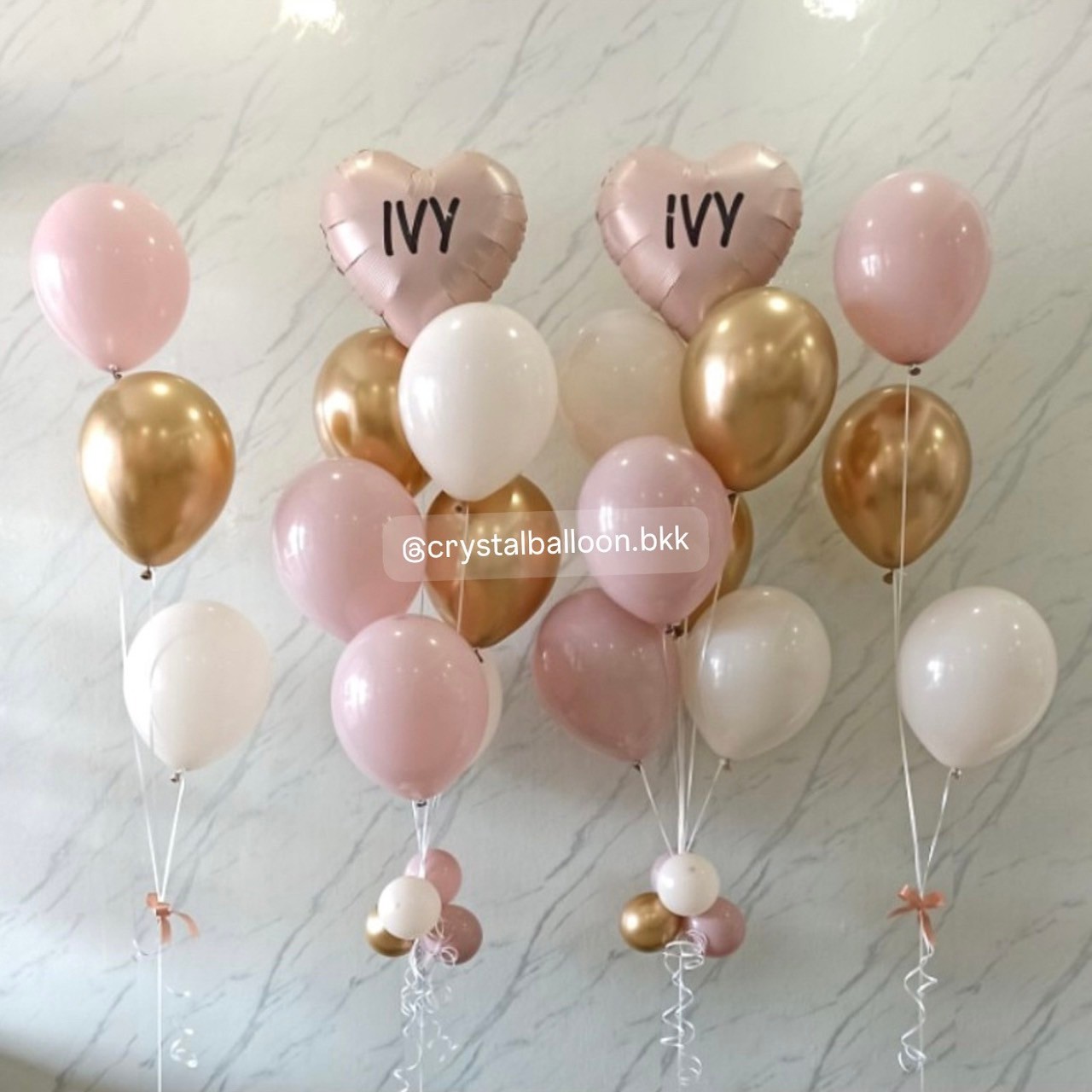 ลูกโป่ง วันเกิด ช่อลูกโป่งฟอยล์หัวใจ ขนาด 18" ช่อ 7 ลูก 2 ช่อ ช่อ 3 ลูก 2 ช่อ โทน Dusk pink-ทอง พร้อมตกแต่ง สามารถเปลี่ยนสีลูกโป่ง/เปลี่ยนข้อความ/เปลี่ยนฟอยล์ตกแต่งได้