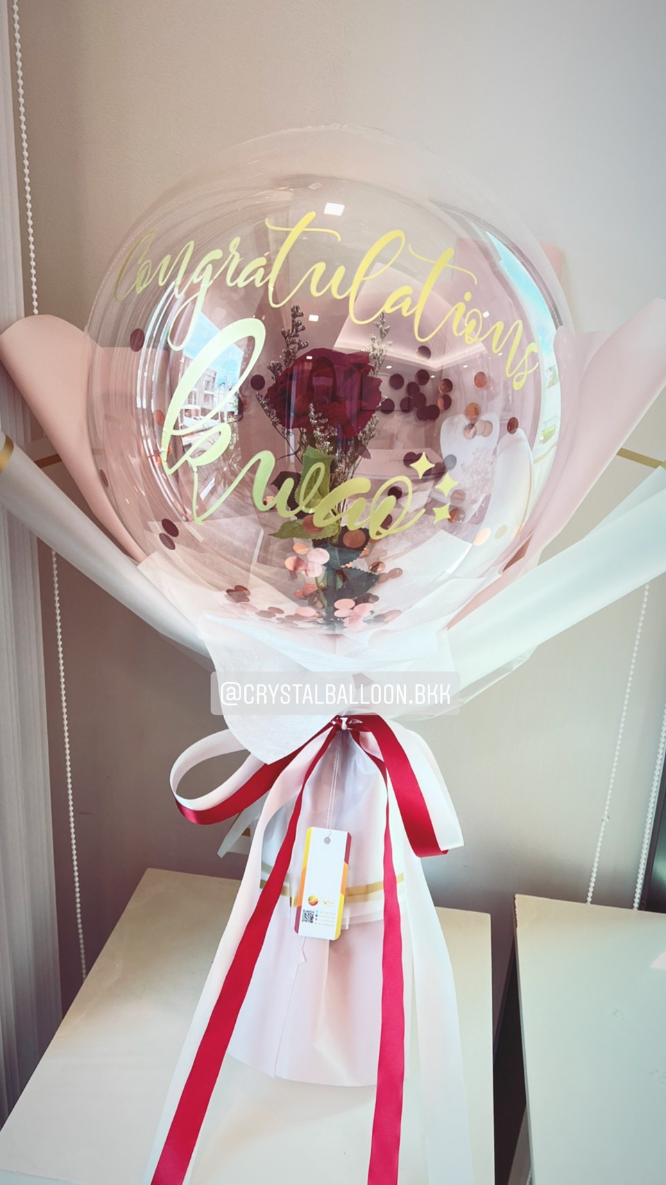 Flower Balloon แสดงความยินดี ดอกกุหลาบประดิษฐ์ 1 ดอก Bubble ขนาด 18" พร้อมตกแต่ง สามารถใส่เงินได้ 30 ใบ สามารถเปลี่ยนข้อความ/เปลี่ยนสีได้