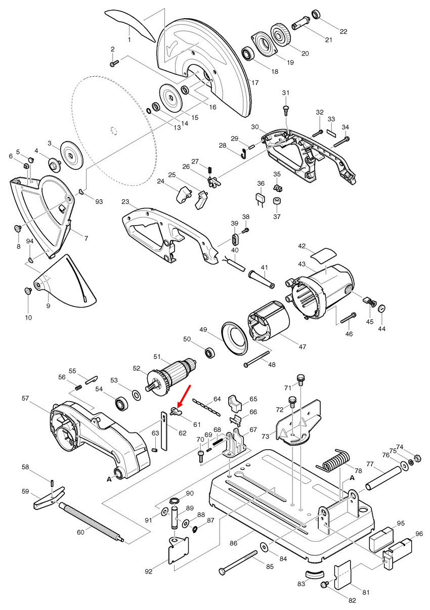 ลูกบิดขันล็อค แท่นตัด, เลื่อยวงเดือน Maktec Makita MT240, MT560, MT580, MT582, MT583, M2401B Pn.265754-8 (แท้) ##(*)