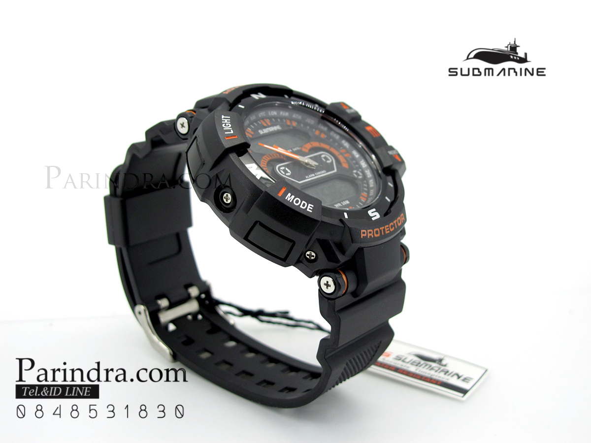 นาฬิกา US submarine Protector รุ่น TP3161M สีดำตัดส้มกรอบเข็มทิศ