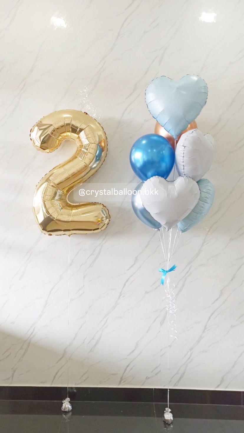 ลูกโป่ง วันเกิดเด็ก ช่อลูกโป่ง ช่อ 7 ลูก 1 ช่อ พร้อม ฟอยล์หัวใจ ขนาด 18" 4 ชิ้น,ลูกโป่ง 12" 3 ลูก พร้อมฟอยล์ตัวเลข ขนาด 40" 1 ชิ้น พร้อมตกแต่ง สามารถเปลี่ยนสีลูกโป่ง/เปลี่ยนข้อความ/เปลี่ยนฟอยล์ตกแต่งได้