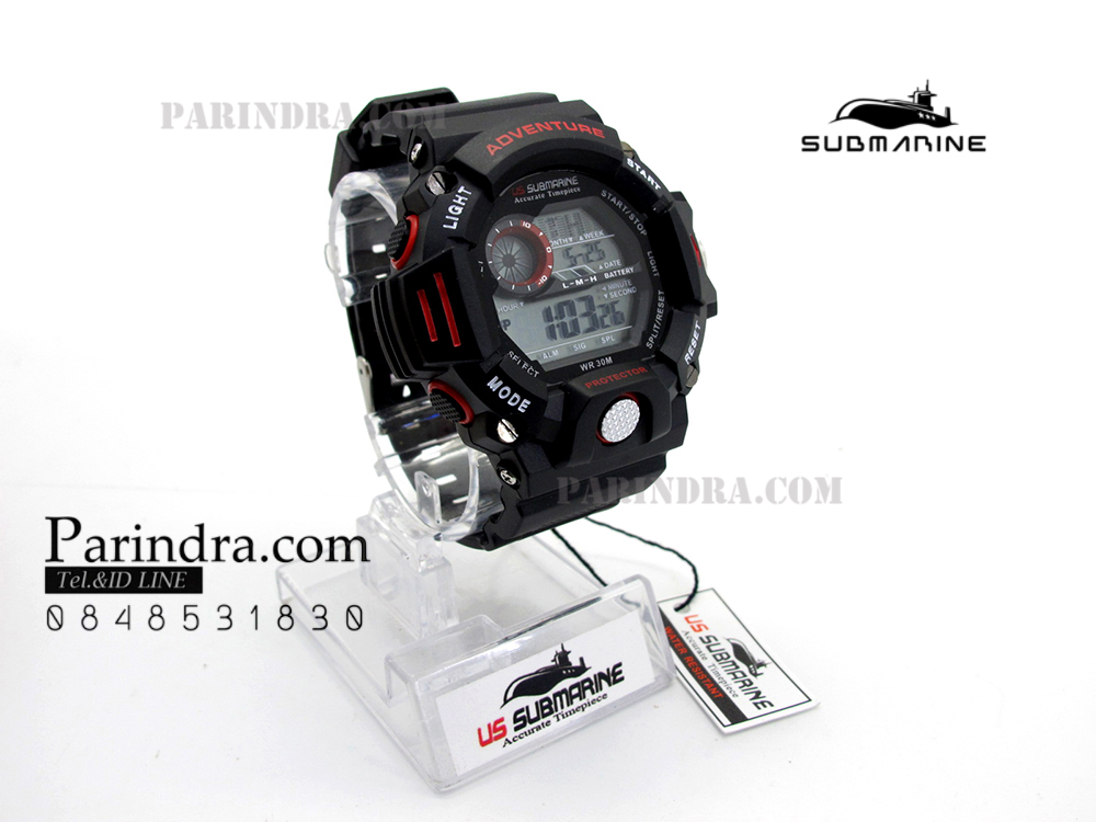 นาฬิกา US submarine รุ่น TP1328M สีดำตัดแดง พื้นหลังเทา