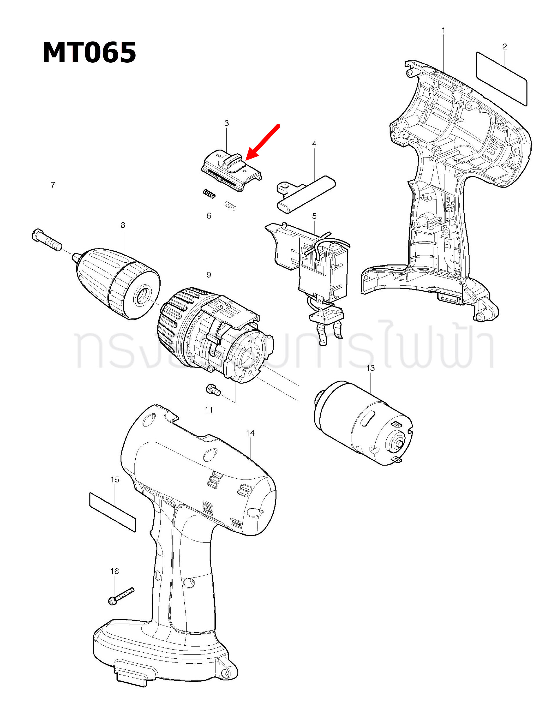 ตัวปรับระบบ สว่านไร้สาย Maktec MT064SK, MT065 [#3] Pn.418166-6 (แท้) ##