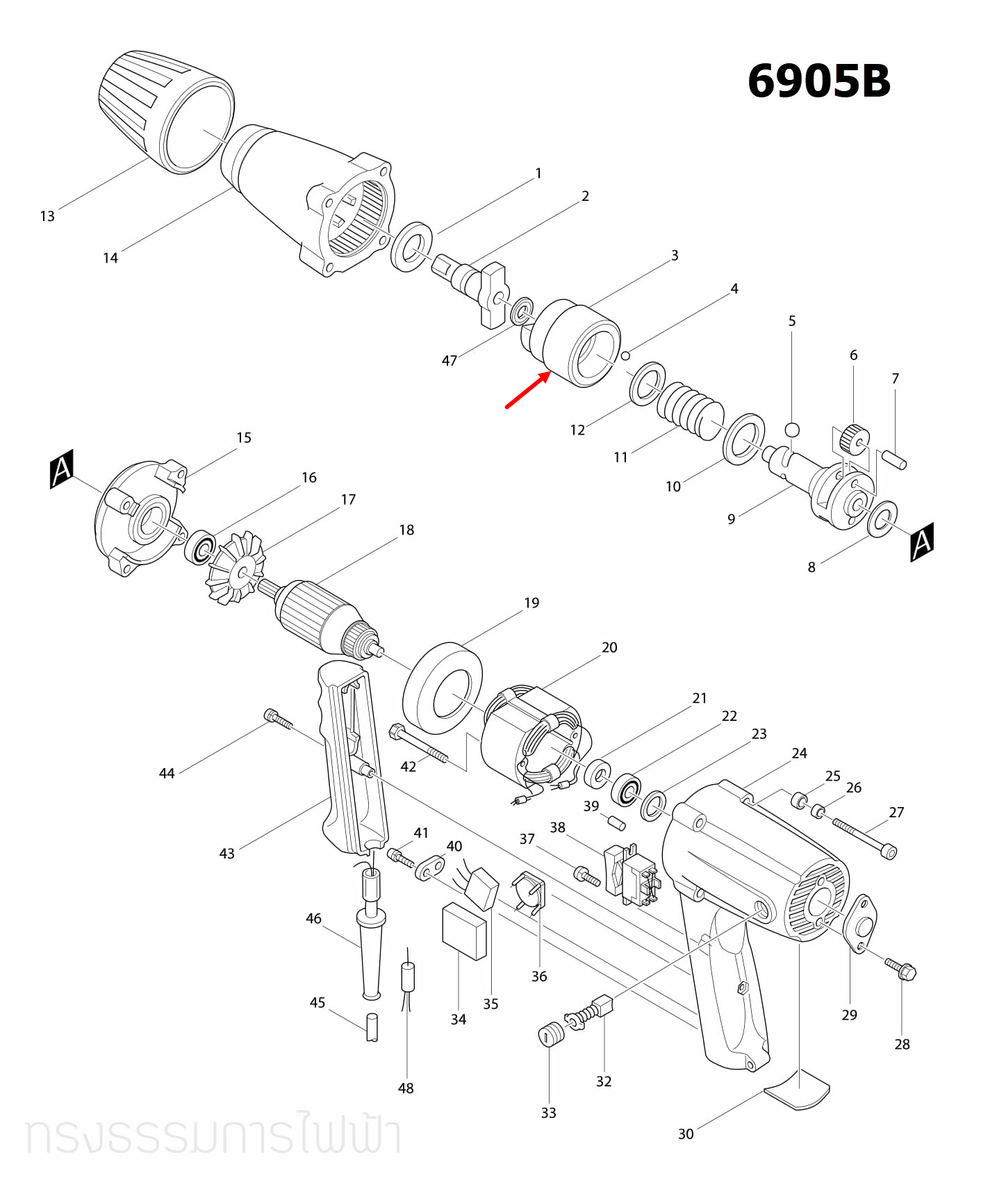 กระบอกสูบ บล็อคไฟฟ้า Makita มากีต้า 6905B [#3] Pn.322246-1 (แท้) ##