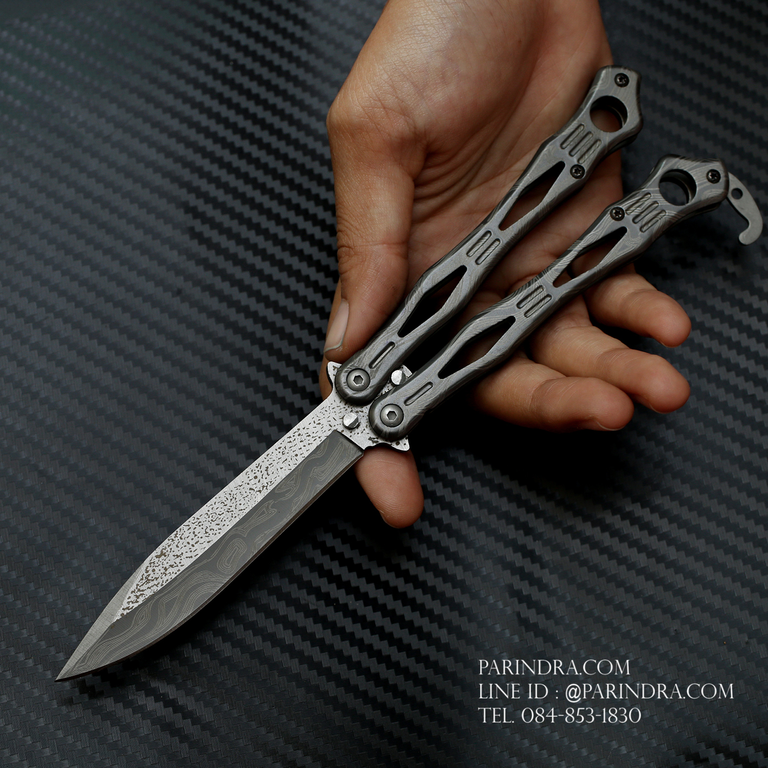 มีดปีกผีเสื้อ Balisong ด้ามสวย ใบสวย สกรีนลายดามัสกัส