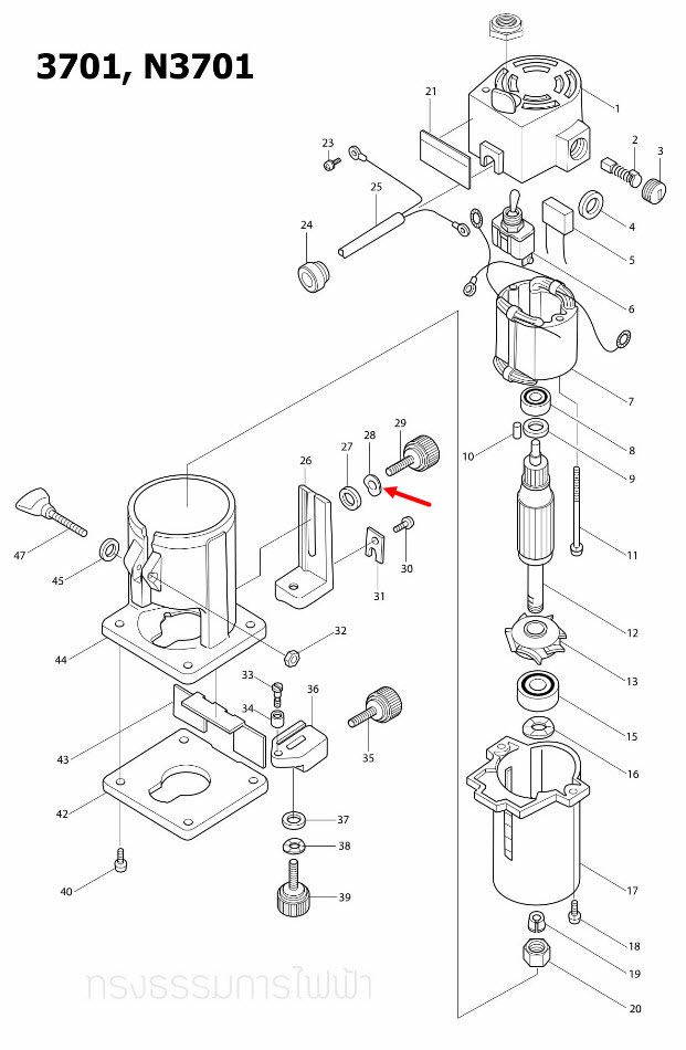 WAVE WASHER 6 เราท์เตอร์ Makita MT241, M2401 [#93], 3701, N3701 [#28] Pn.253903-9 (แท้) ##