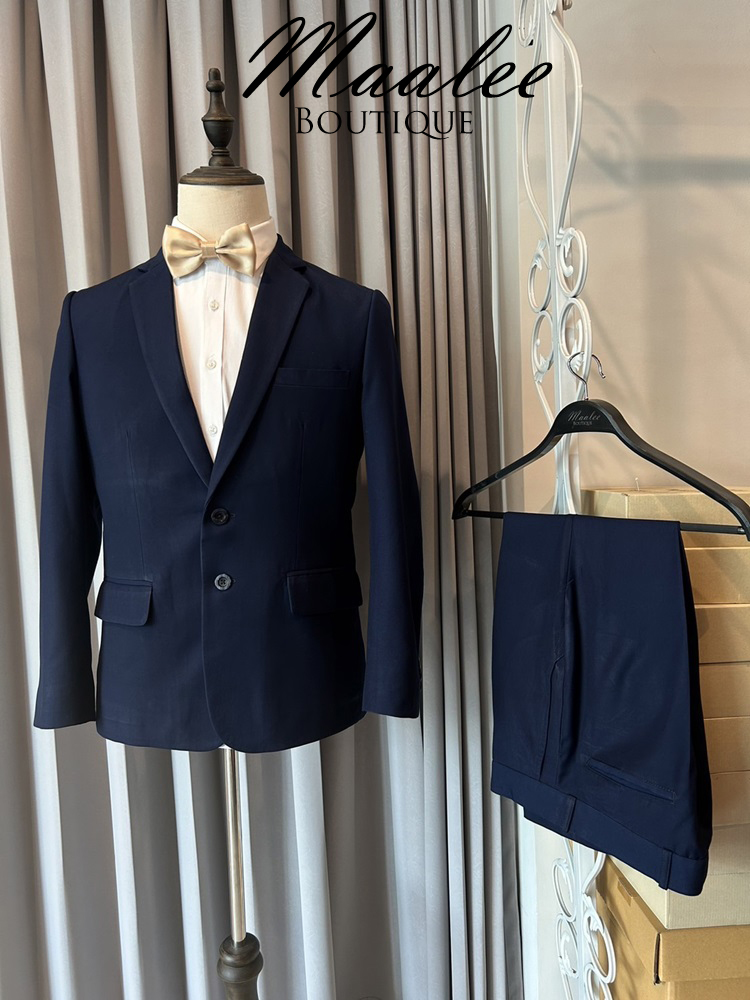 สูทตัดเช่า ชุดสูทชาย 2 กระดุม สีน้ำเงินเข้ม (ไม่ใช่สีกรมท่า) งานเนี๊ยบ ไม่มีเสื้อกั๊ก