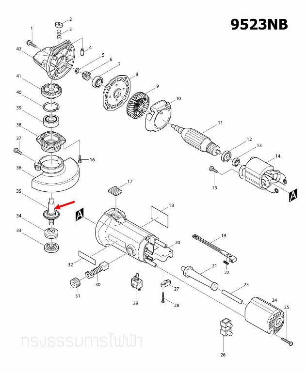 แกนเฟือง หินเจียร Makita มากีต้า 9523NB [#35] Pn.152523-5 (แท้) ##