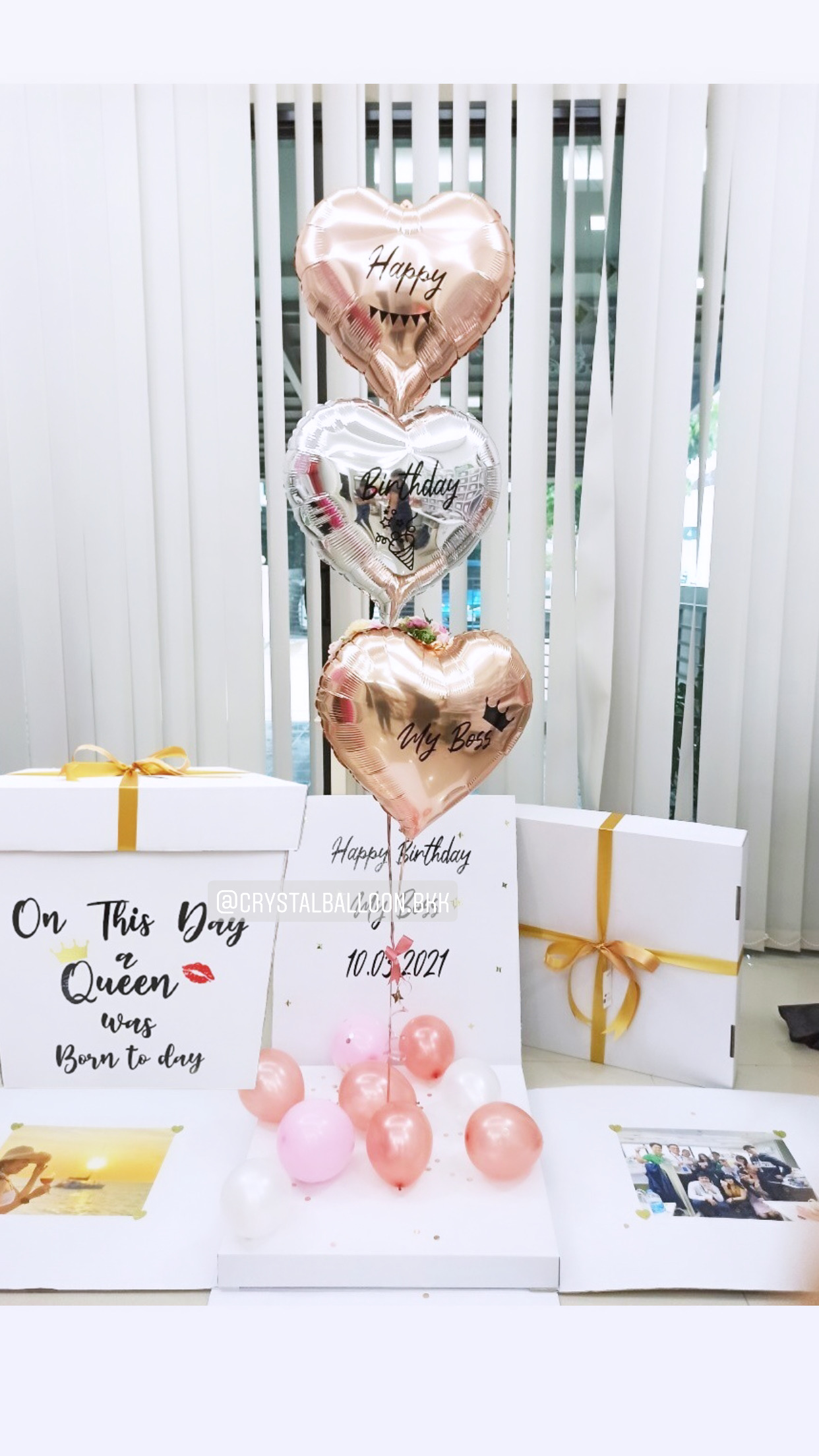 Surprise Box กล่องเซอร์ไพรส์วันเกิด ฟอยล์หัวใจ 3 ชิ้น สีสวย คลาสสิค พร้อมตกแต่ง สามารถใส่รูปได้ 2 ใบ สามารถเปลี่ยนสี-ฟอยล์ตกแต่ง/เปลี่ยนข้อความได้