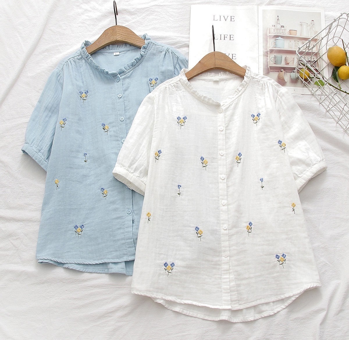 เสื้อผ้าสาลูลายปักดอกไม้