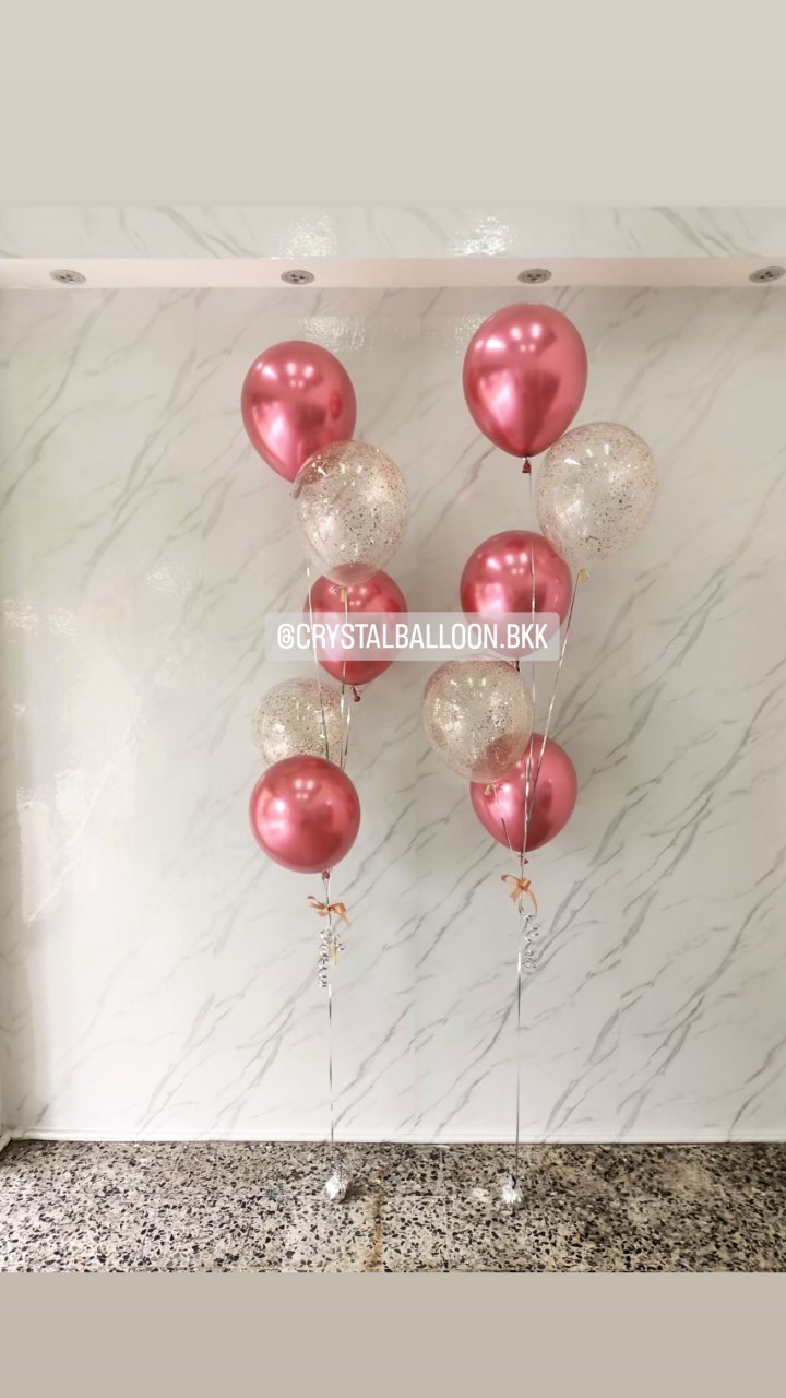 ลูกโป่ง แสดงความยินดี ช่อลูกโป่ง 5 ลูก 2 ช่อ พร้อมตกแต่ง ลูกโป่งใส ใส่กลิตเตอร์ สามารถเปลี่ยนสีลูกโป่งได้