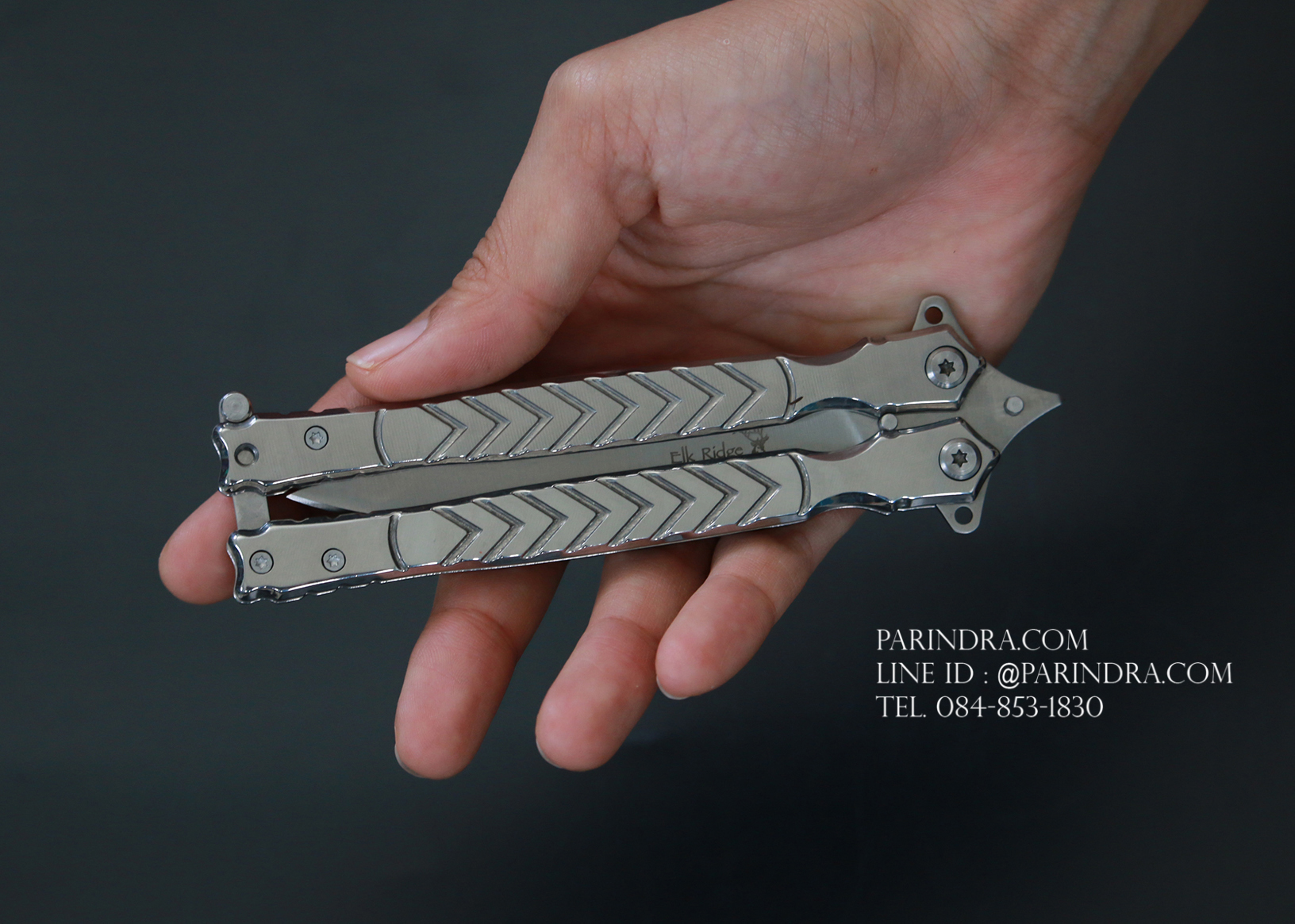 มีดปีกผีเสื้อ ลายหัวกวาง Elk Ridge สีเงิน ปลายแหลม