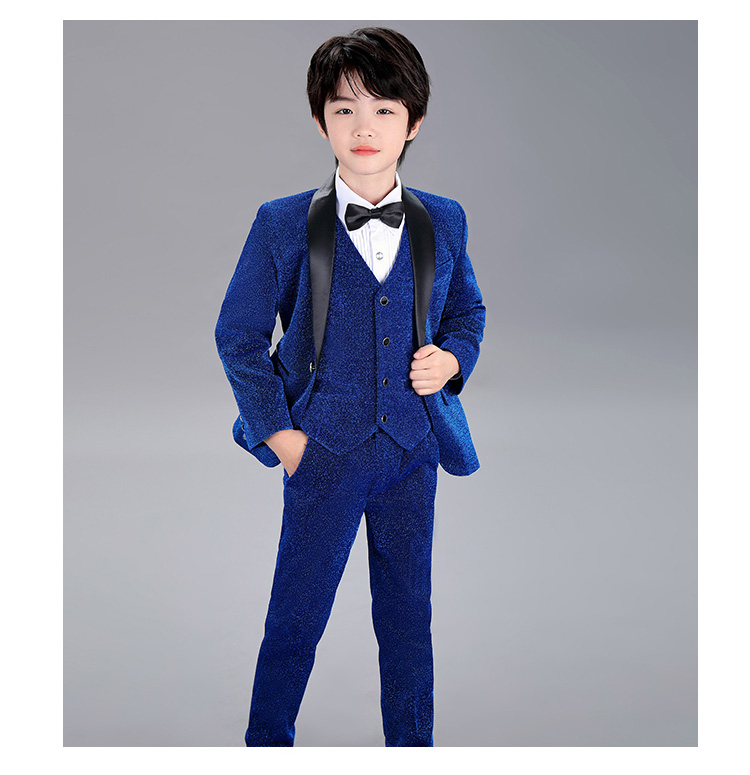 พร้อมเช่า ชุดสูทเด็กชาย สีน้ำเงิน เนื้อกากเพชร แบบหรูหรา (พร้อมเช่าไซส์ 120 , 130 , 150)