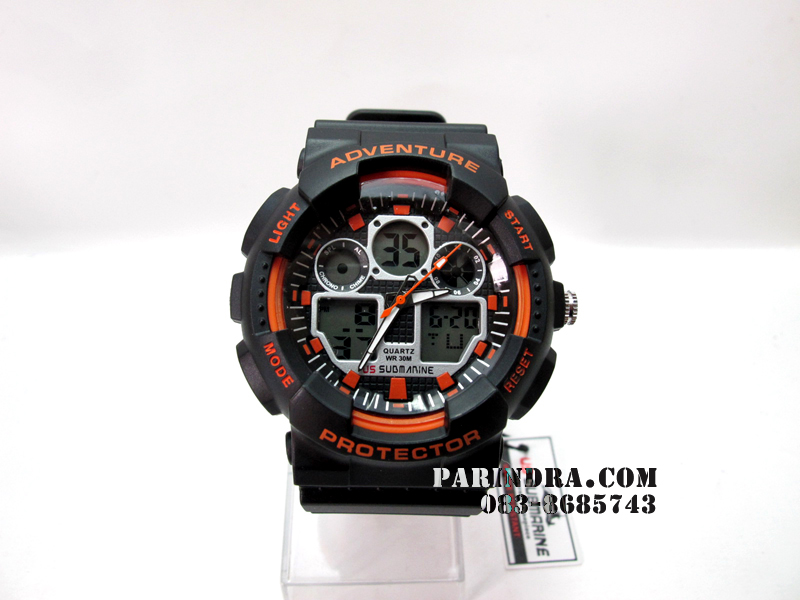 นาฬิกา US submarine Adventure Protector รุ่น TP3129M สีดำตัดส้ม พื้นหลังเทา