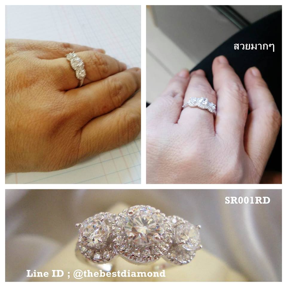 SR001RD+++3 Diamonds Luxury Style+++แหวนเงินแท้ ดีไซน์สวยหรู แบบร้านจิวเวลลี่ทันสมัย ตามcounter ห้างเลย เหมือนของแท้สุดๆ เล่นไฟวิีงๆ รับประกันความสวย
