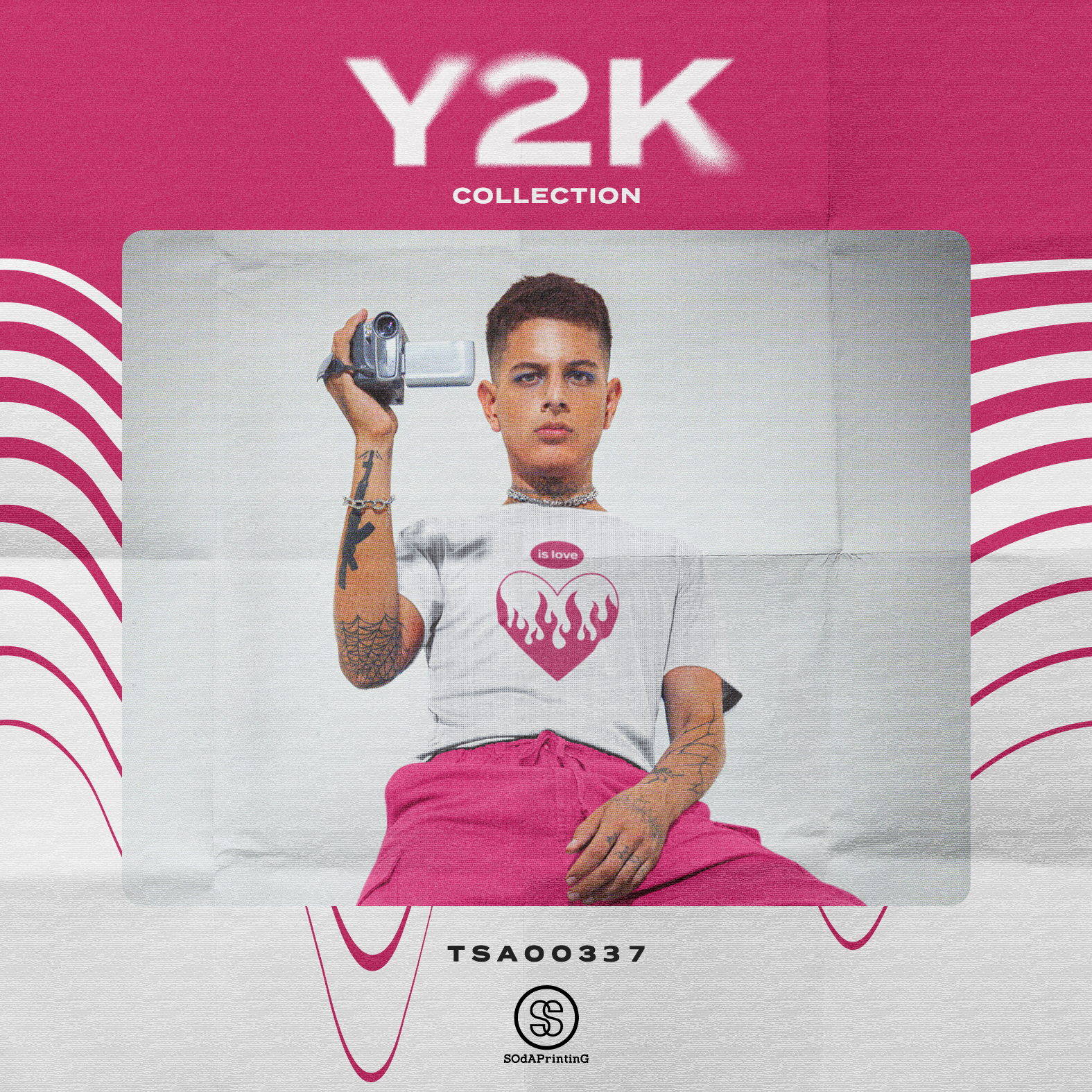 เสื้อยืด พิมพ์ลาย Heart Fier Y2K Collection สีขาว รหัส TSA00337 #เสื้อ #เสื้อยืด