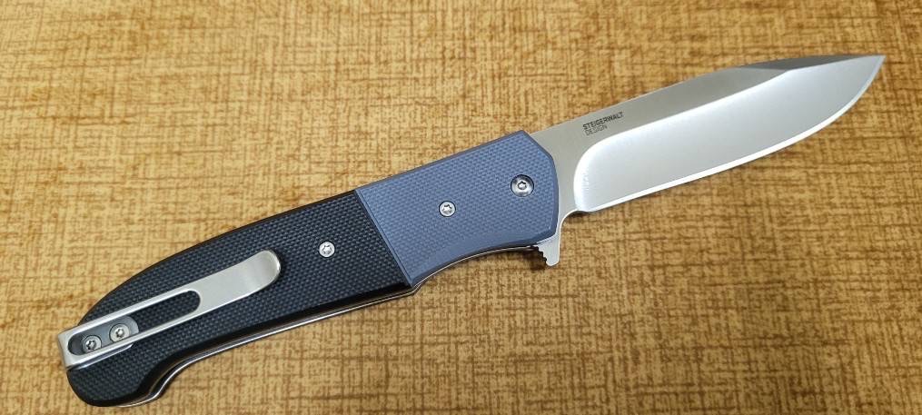 Ignitor Assisted Flipper Knife with Satin Drop Point Blade and Blue and Black G10 Handles