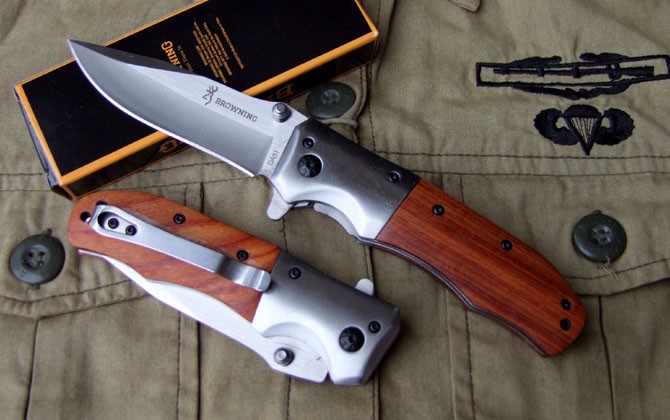 มีดพับสำหรับพกพาขนาดกลาง Browning รุ่น Da51 ด้ามไม้ (OEM)