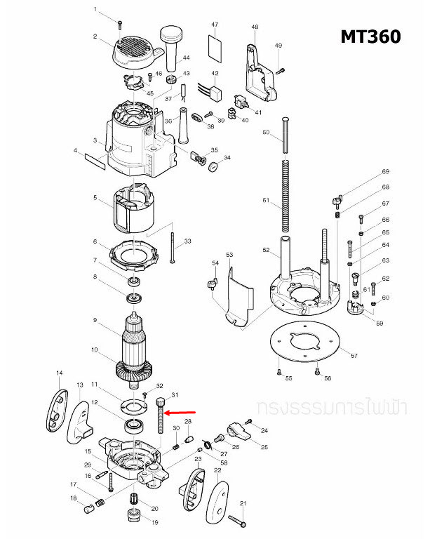 THUMBS CREW M10X80 เราท์เตอร์ Maktec, Makita MT360, MT362, M3600, M3600B [#31] Pn.265759-8 (แท้) ##