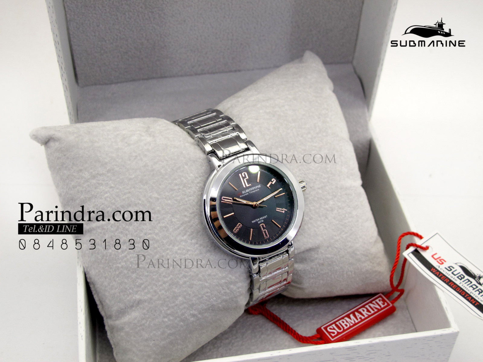 นาฬิกา US submarine รุ่น J123L สายสแตนเลสีเงิน หน้าปัดสีดำตัวเลขสีPink gold