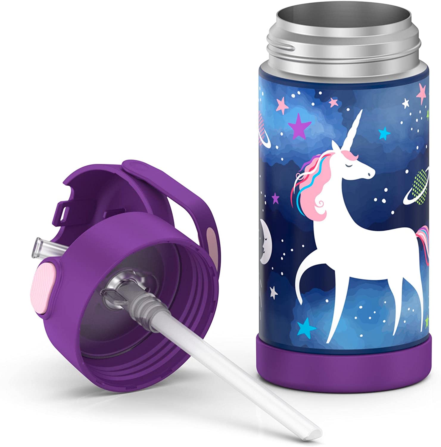 กระติกดูดน้ำแตนเลสหุ้มฉนวนสุญญากาศยี่ห้อ Thermos ของแท้ขนาด 12 ออนซ์ ลาย Space Unicorn