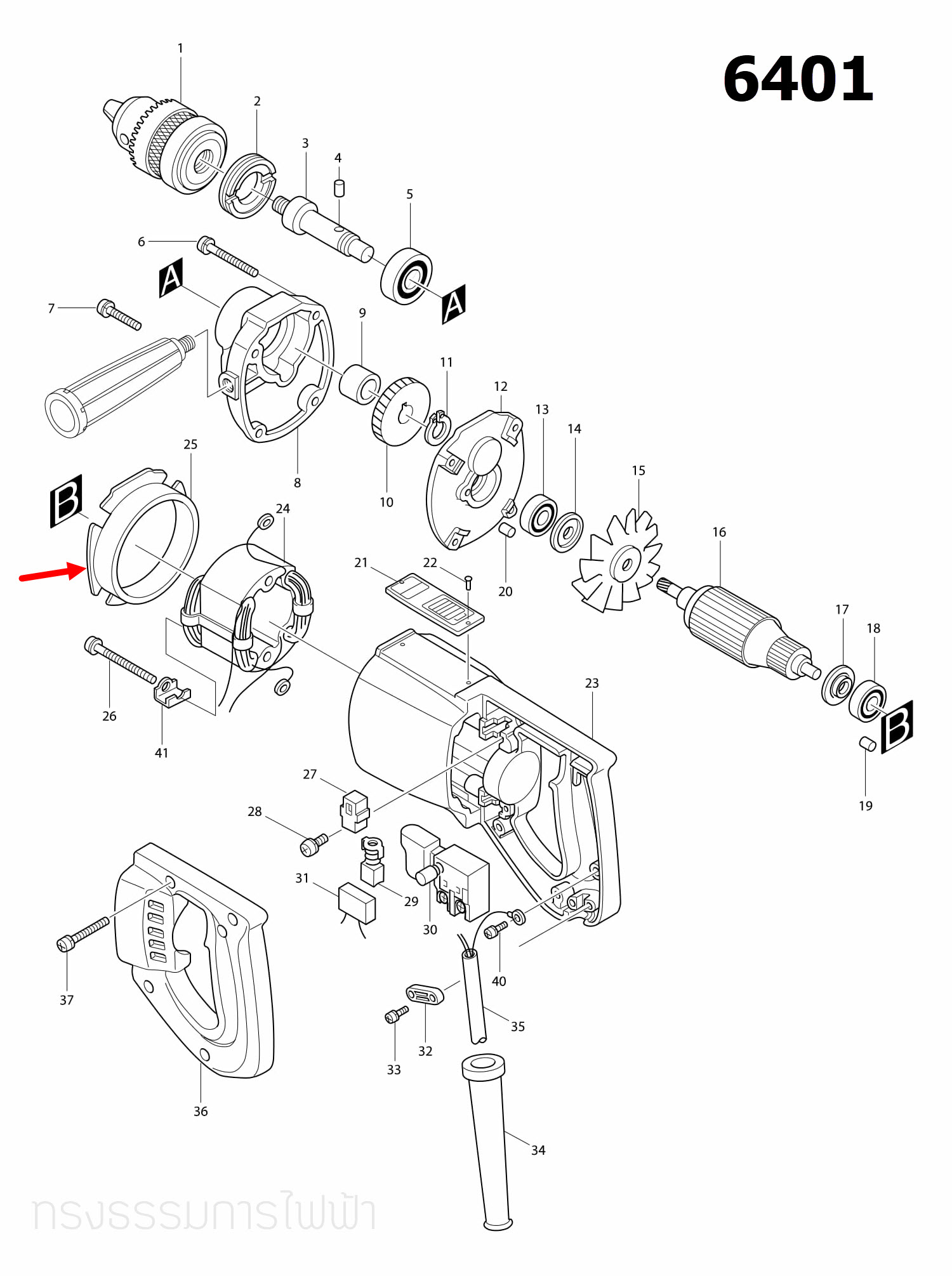 แผ่นปิดคอยล์ สว่าน Makita มากีต้า 6401 [#25] Pn.341438-3 (แท้) ##