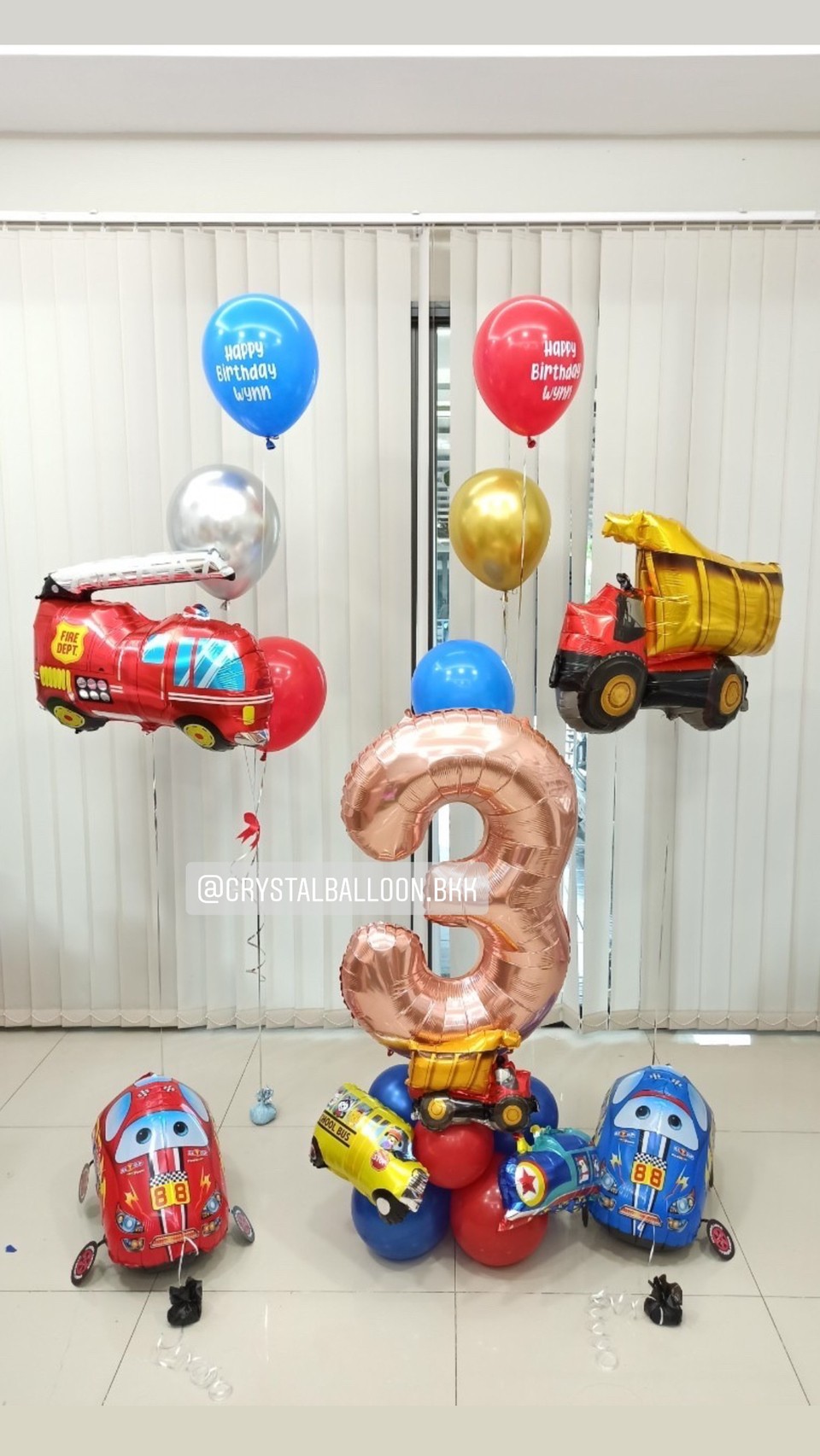 ลูกโป่ง วันเกิดเด็ก Theme รถ หลากหลาย พร้อม ช่อลูกโป่ง 3 ลูก 2 ช่อ พร้อมตกแต่ง ฟอยล์รถใหญ่ 2 ชิ้น,ฟอยล์รถแข่ง 2 ชิ้น,ฟอยล์ตัวเลข ขนาด 40" ตั้งฐาน 1 ชิ้น สามารถเปลี่ยนสีลูกโป่ง/เปลี่ยนข้อความ/เปลี่ยน Theme ได้