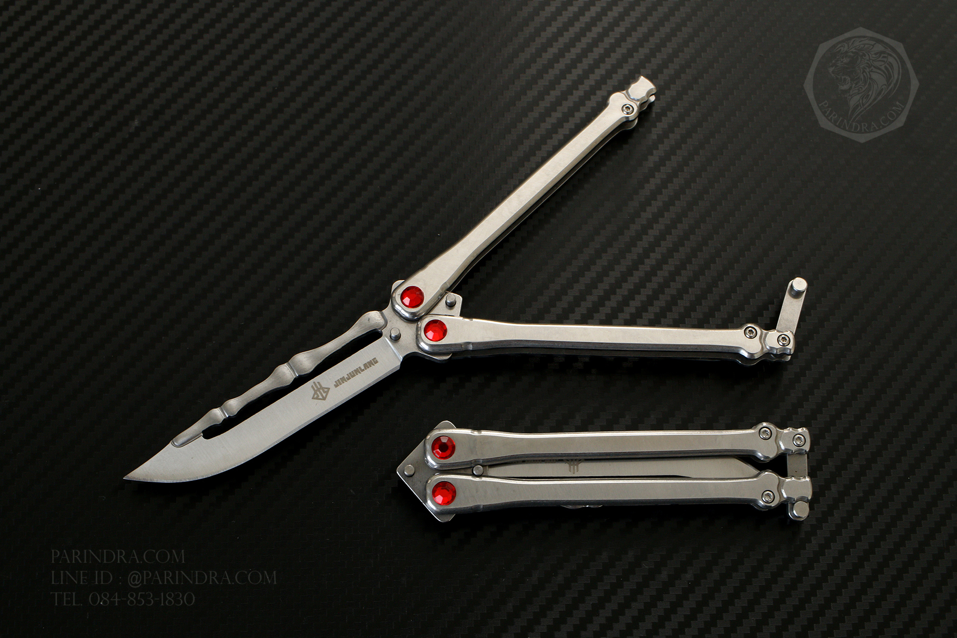 มีดปีกผีเสื้อ Balisong JINJUNLANG ด้ามกระดูก เพชรแดง