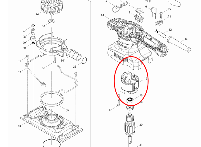 ฟิลคอยล์ เครื่องขัดกระดาษทราย Maktec-Makita รุ่น MT923, M9203, M9203B P/N.593739-7 (แท้) ##(*)