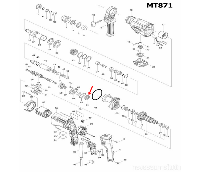 เฟือง สว่านโรตารี่ มาคเทค Maktec , Makita มากีต้า MT870, MT871, M8701, M8701B [#64] Pn.227748-1(แท้)