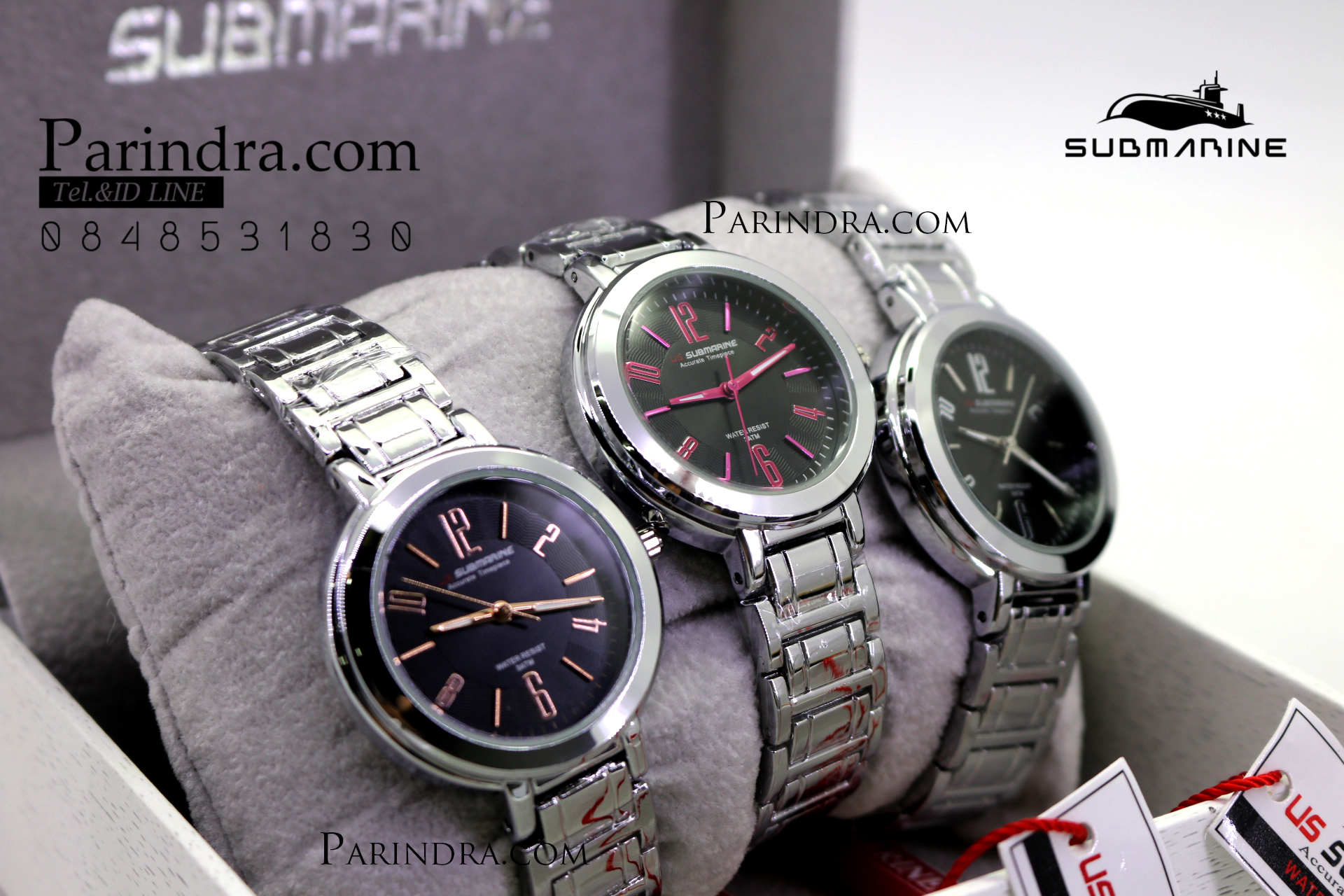 นาฬิกา US submarine รุ่น J123L สายสแตนเลสีเงิน หน้าปัดสีดำตัวเลขสีชมพู