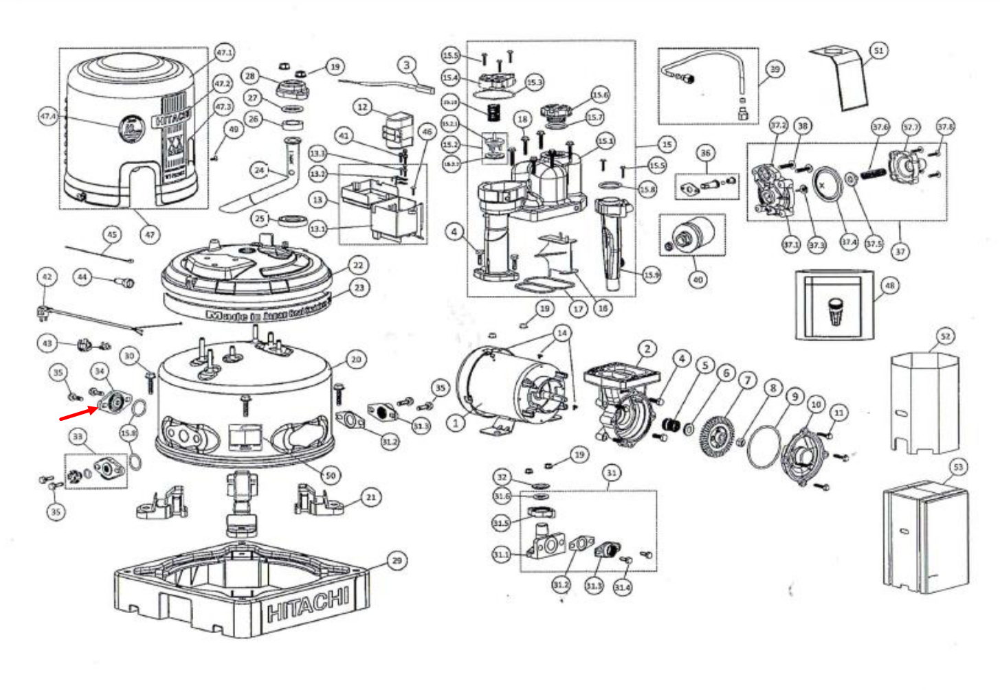 #B18 ตัวปิดทางน้ำออกแบบไม่มีรู ปั้มน้ำ ฮิตาชิ Pn.3PPP050291 (แท้)