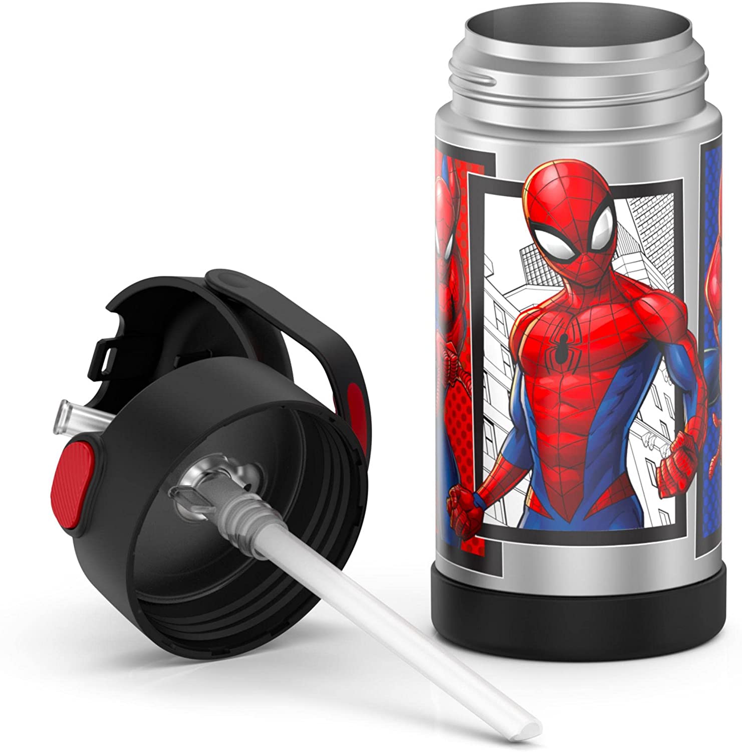 กระติกดูดน้ำแตนเลสหุ้มฉนวนสุญญากาศยี่ห้อ Thermos ของแท้ขนาด 12 ออนซ์ ลาย Spider-Man 2