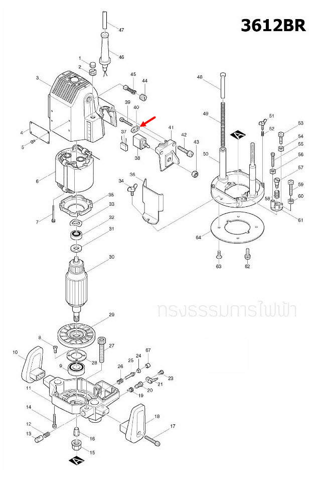 STRAIN RELIEF เราท์เตอร์ (Router) Makita 3612BR [#40] Pn.687031-2 (แท้) ##