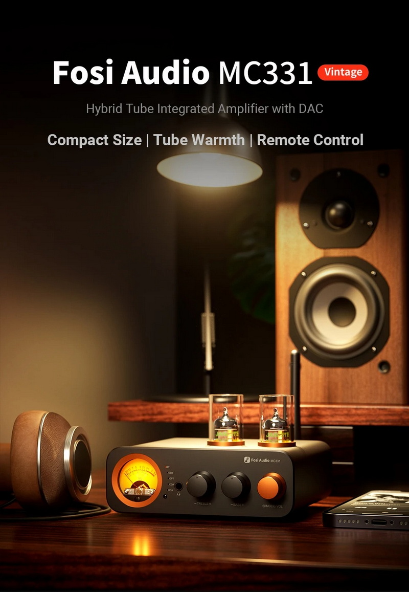 Fosi Audio MC331 Bluetooth Amplifier หลอดแก้วพร้อม DAC และ VU Meter ประกันศูนย์ไทย