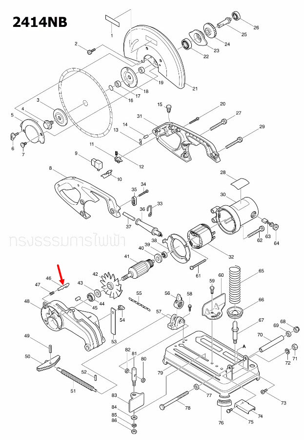 สลักล็อคใบ เครื่องตัดเหล็ก Makita 2414B [#35], 2414NB [#46] Pn.322665-1 (แท้) ##
